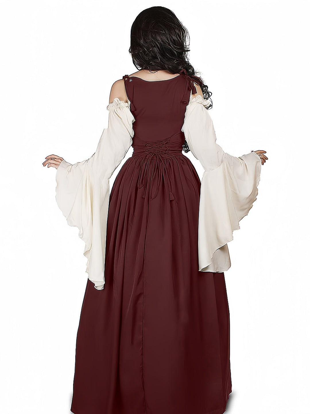 Robe Vintage Trapèze/Princesse à Épaules Dénudées et Manches Longues Jusqu'Au Sol