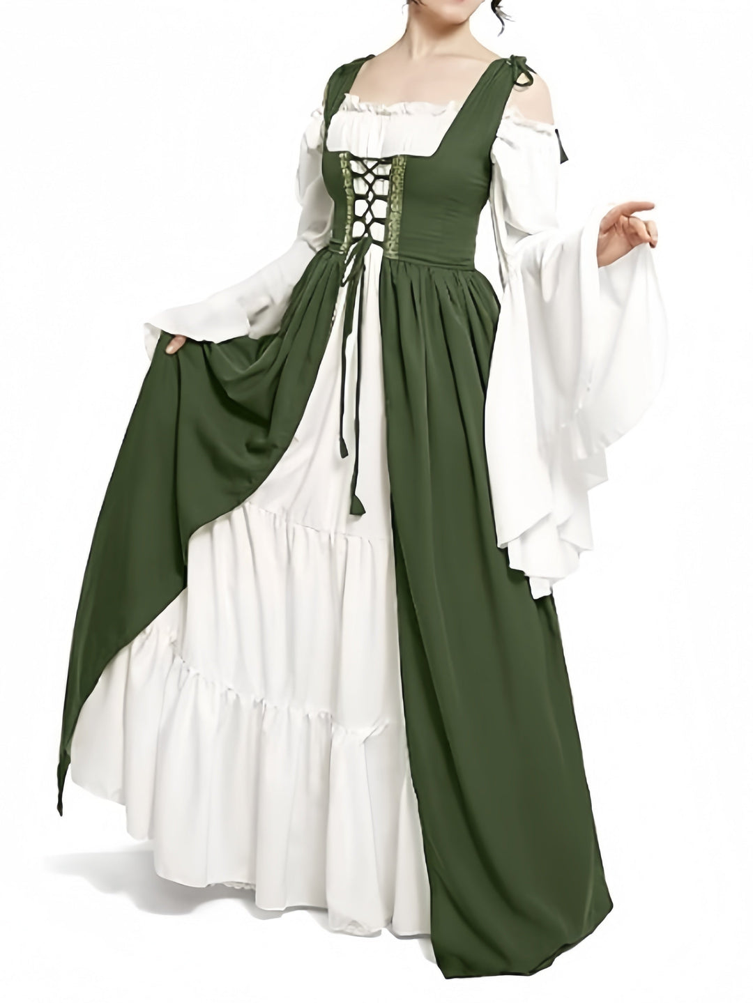 Robe Vintage Trapèze/Princesse à Épaules Dénudées et Manches Longues Jusqu'Au Sol