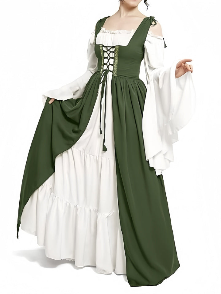 Robe Vintage Trapèze/Princesse à Épaules Dénudées et Manches Longues Jusqu'Au Sol