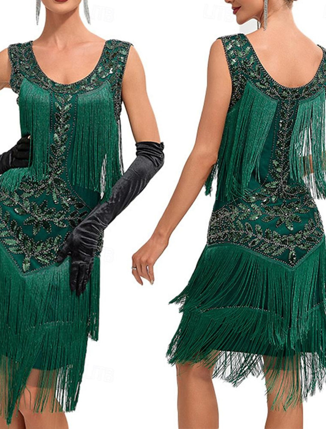 Robe Vintage Trapèze/Princesse Sans Manches, Longueur Genou, avec Paillettes et Franges à Pampilles