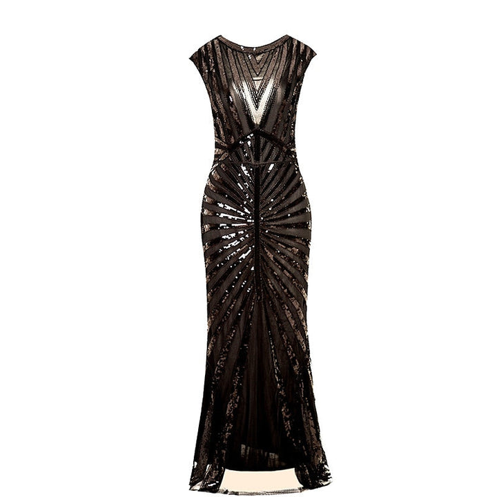 Robe Trapèze/Princesse à Col Bijou Sans Manches, Longueur Au Sol, Style Vintage, avec Sequins
