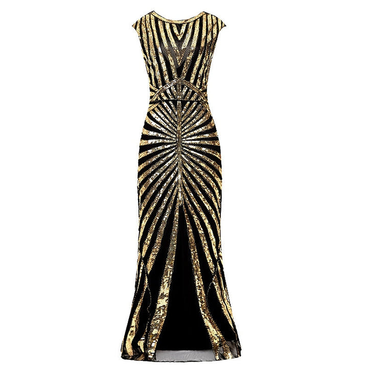 Robe Trapèze/Princesse à Col Bijou Sans Manches, Longueur Au Sol, Style Vintage, avec Sequins
