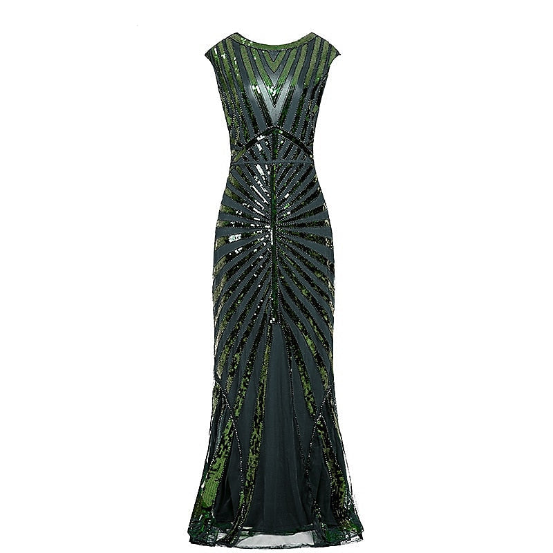Robe Trapèze/Princesse à Col Bijou Sans Manches, Longueur Au Sol, Style Vintage, avec Sequins