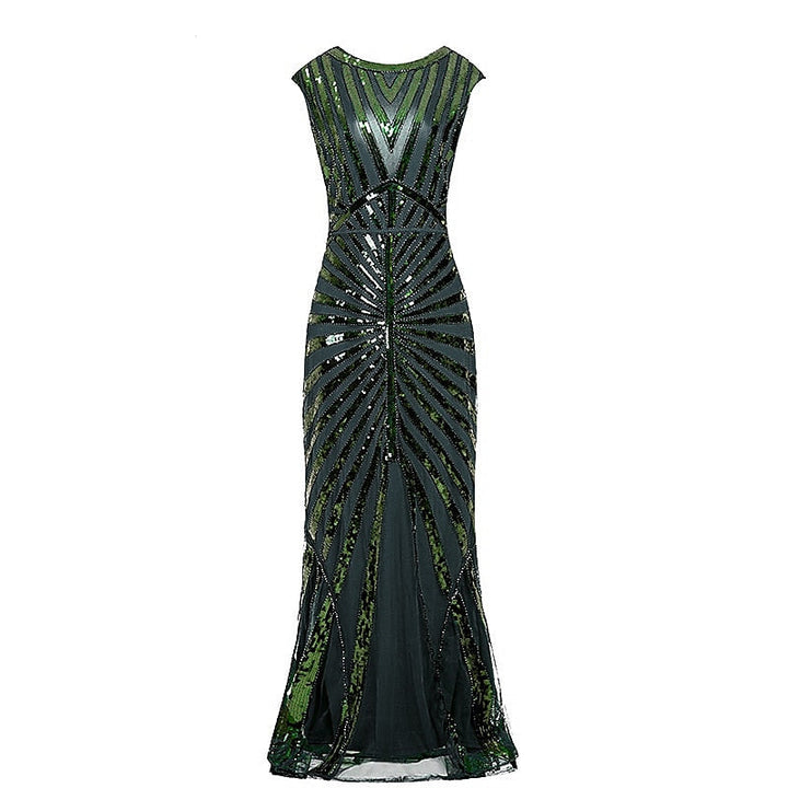 Robe Trapèze/Princesse à Col Bijou Sans Manches, Longueur Au Sol, Style Vintage, avec Sequins