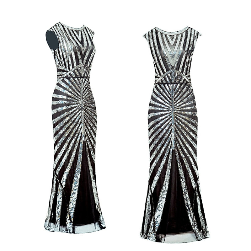 Robe Trapèze/Princesse à Col Bijou Sans Manches, Longueur Au Sol, Style Vintage, avec Sequins