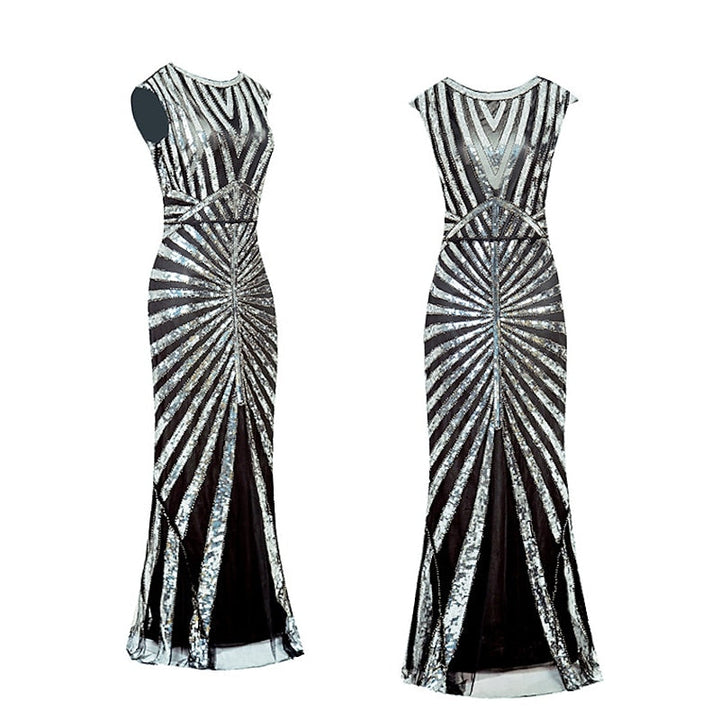 Robe Trapèze/Princesse à Col Bijou Sans Manches, Longueur Au Sol, Style Vintage, avec Sequins