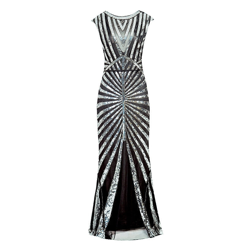 Robe Trapèze/Princesse à Col Bijou Sans Manches, Longueur Au Sol, Style Vintage, avec Sequins