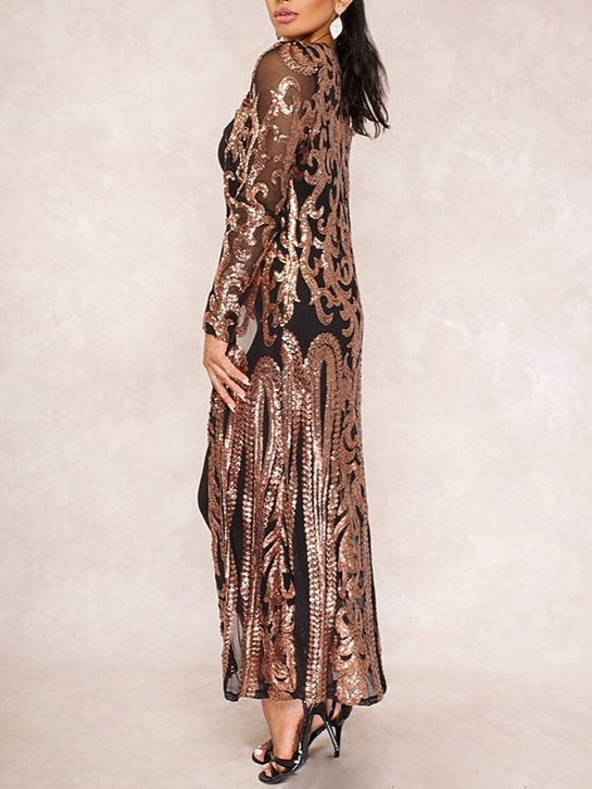 Robe Fourreau/Colonne à Col Bijou, Longueur Thé, Vintage, avec Paillettes