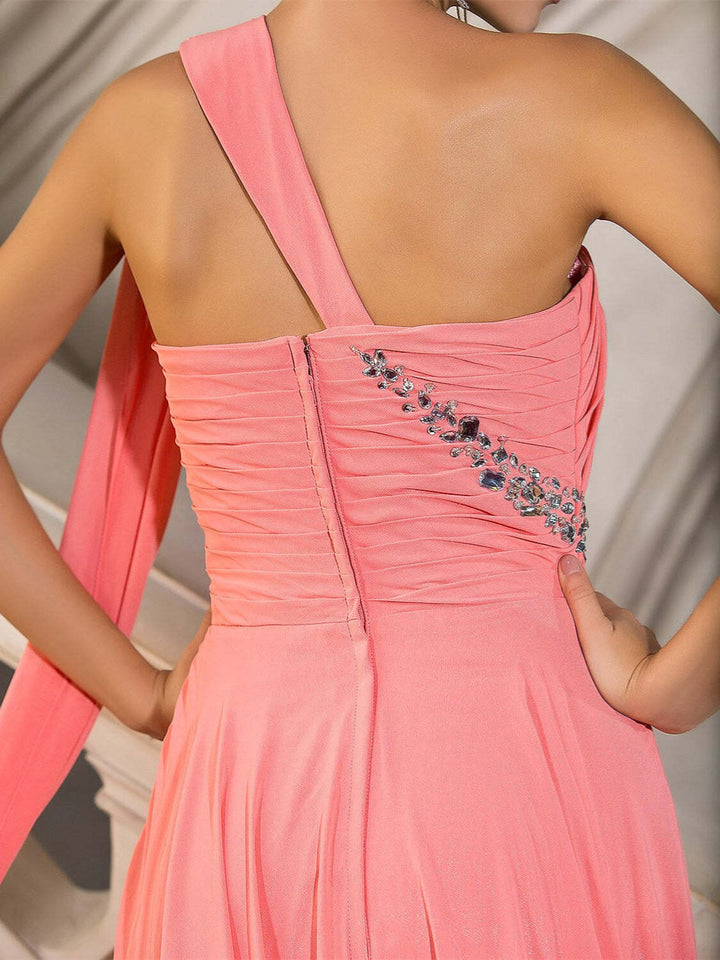 Robe de Soirée Trapèze/Princesse à Une Épaule et Traîne avec Drapé de Cristaux