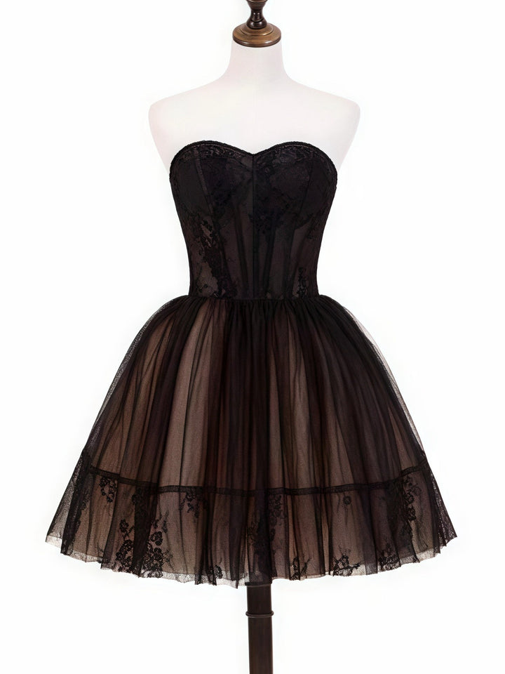 Robe de Soirée Courte/Mini Sans Manches, Coupe A-Line/Princesse, Sans Bretelles, avec Corsage Corset, pour Cocktail, Soirée