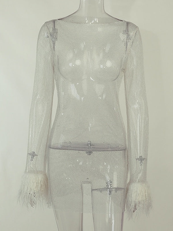 Robe Trapèze/Princesse à Col Bijou et Manches Longues, Courte/Mini, Vintage
