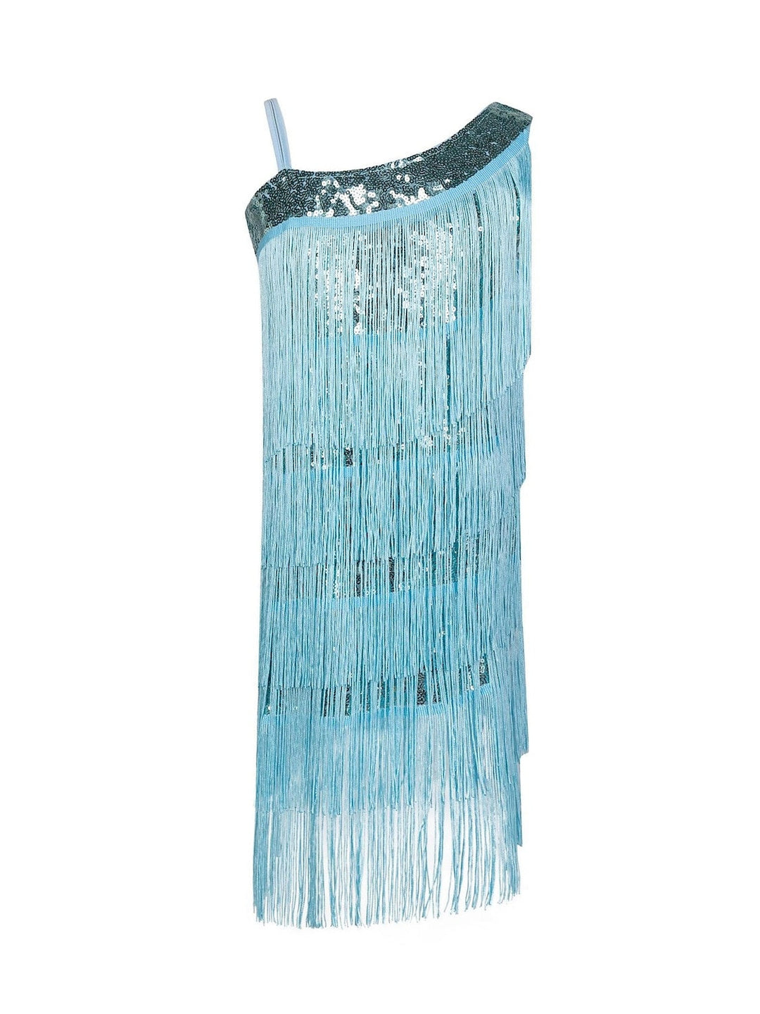Robe Vintage Trapèze/Princesse Sans Manches, Longueur Genou, Sans Bretelles, avec Paillettes et Franges à Pampilles