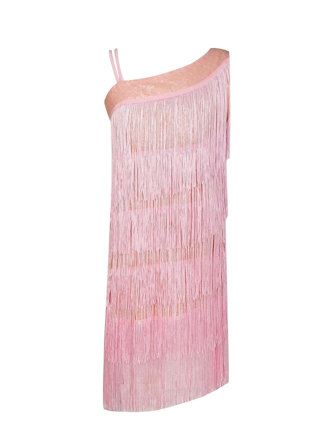 Robe Vintage Trapèze/Princesse Sans Manches, Longueur Genou, Sans Bretelles, avec Paillettes et Franges à Pampilles