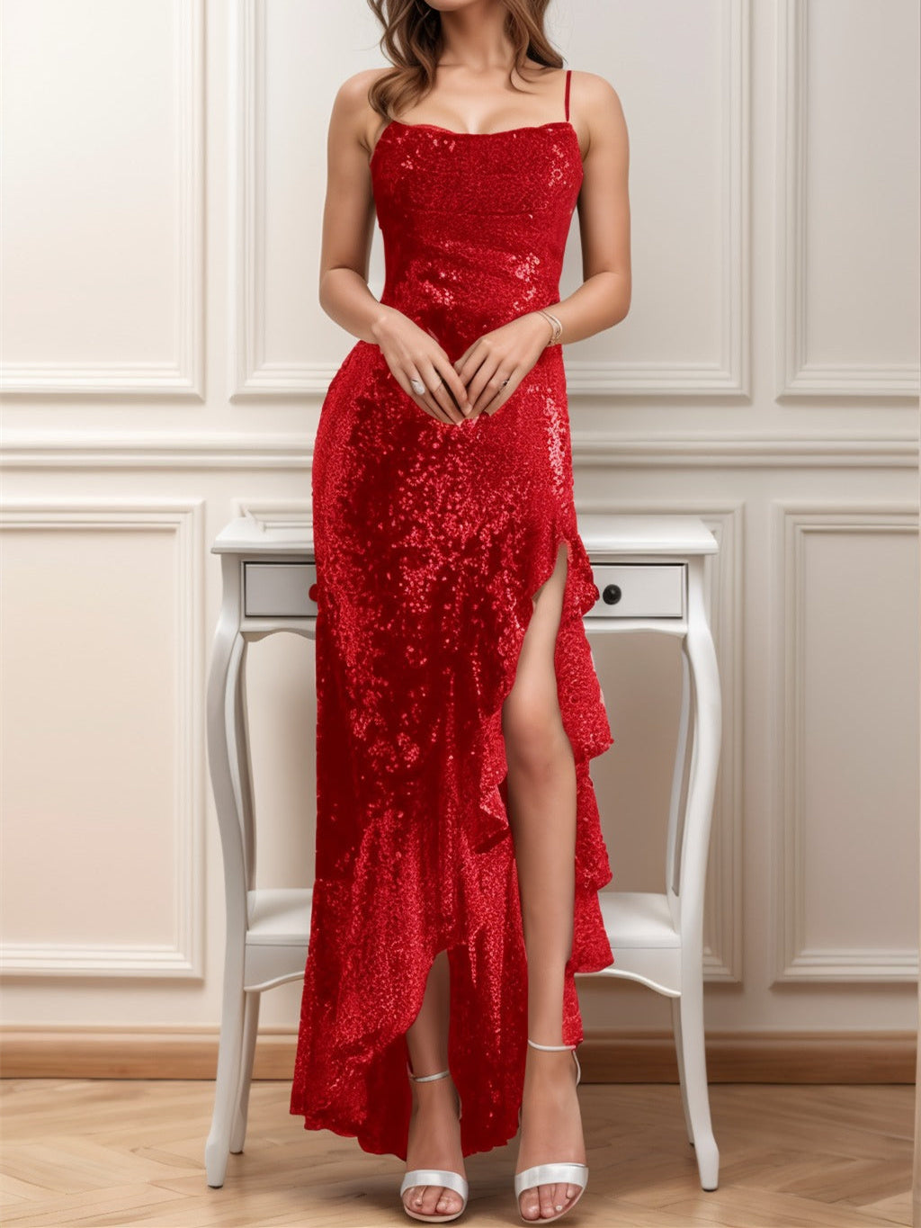 Robes de Soirée Asymétriques à Bretelles Spaghetti Fourreau/Colonne