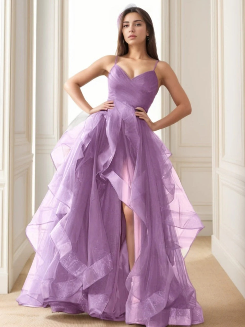 Robe de Soirée Asymétrique à Bretelles Spaghetti de Forme A/Princesse
