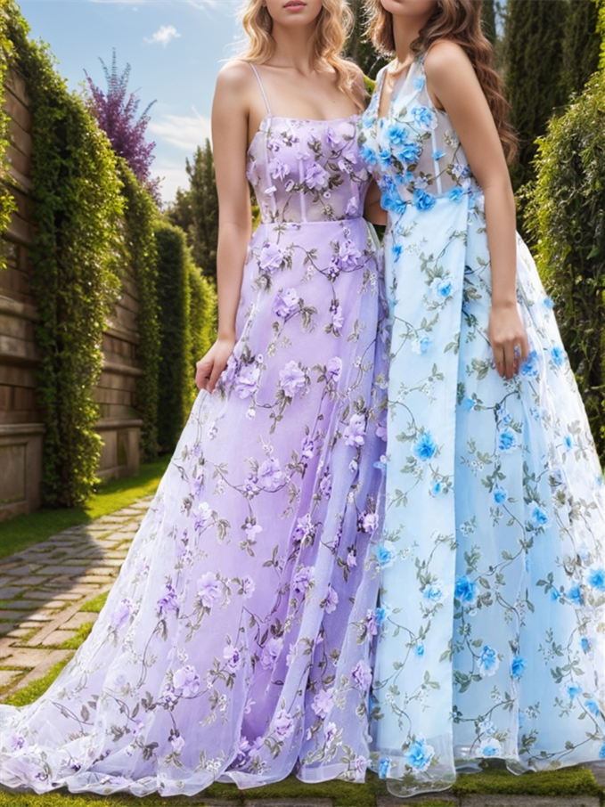 Robe de Soirée Fleurie Coupe A-Line/Princess à Traîne Courte/Pinceau