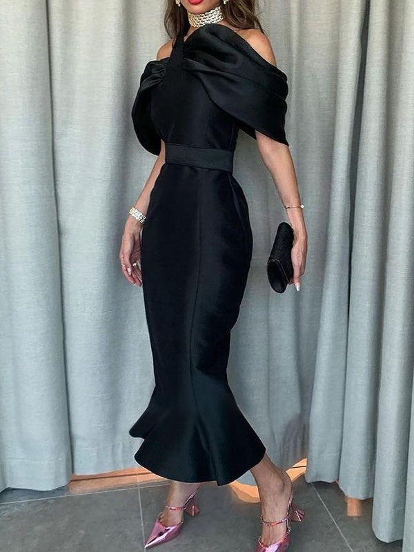Robe de Soirée Sirène/Trompette à Épaules Dénudées et Longueur Cheville
