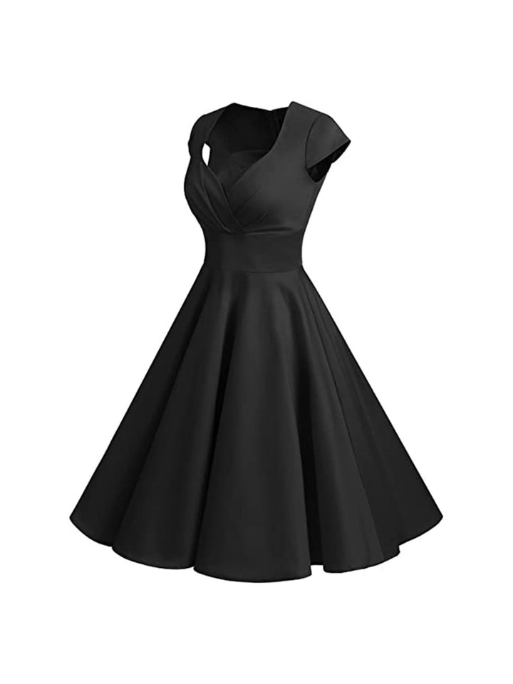 Robe Vintage Trapèze/Princesse à Col en V et Manches Courtes Jusqu'Aux Genoux