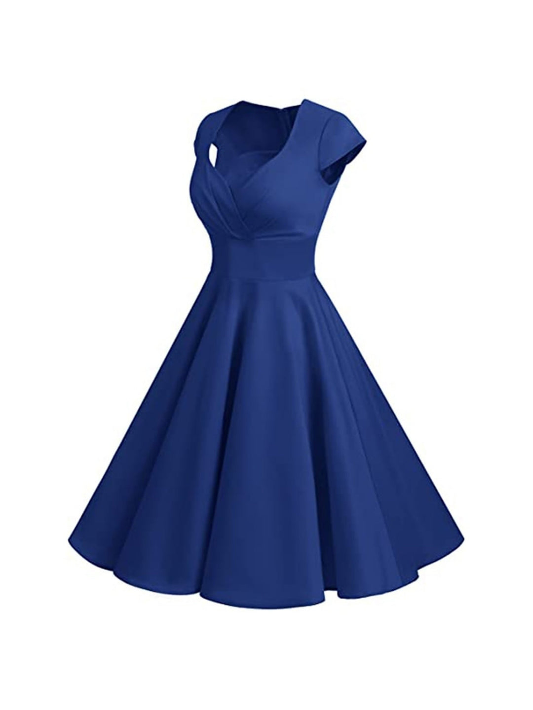 Robe Vintage Trapèze/Princesse à Col en V et Manches Courtes Jusqu'Aux Genoux