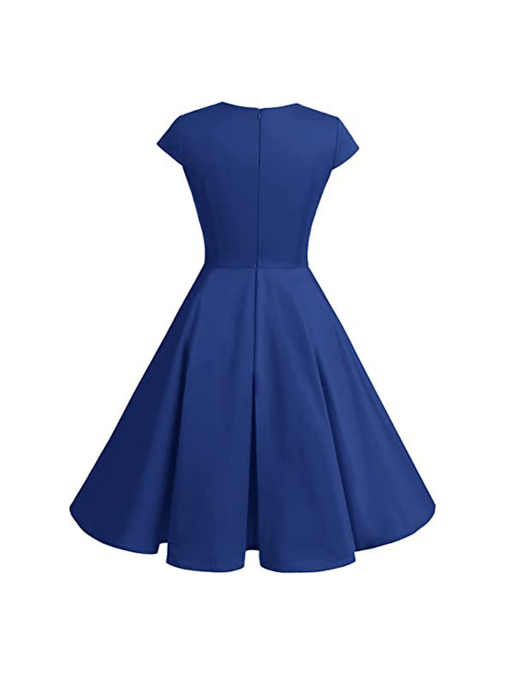 Robe Vintage Trapèze/Princesse à Col en V et Manches Courtes Jusqu'Aux Genoux