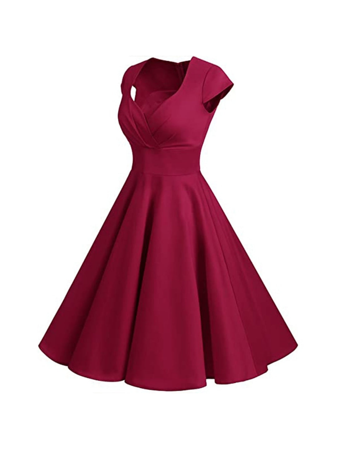 Robe Vintage Trapèze/Princesse à Col en V et Manches Courtes Jusqu'Aux Genoux