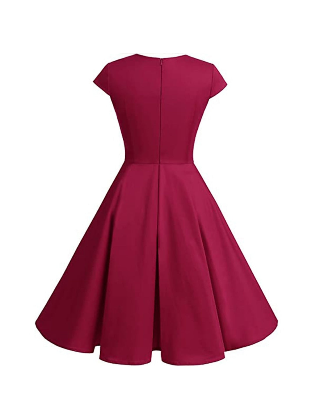 Robe Vintage Trapèze/Princesse à Col en V et Manches Courtes Jusqu'Aux Genoux