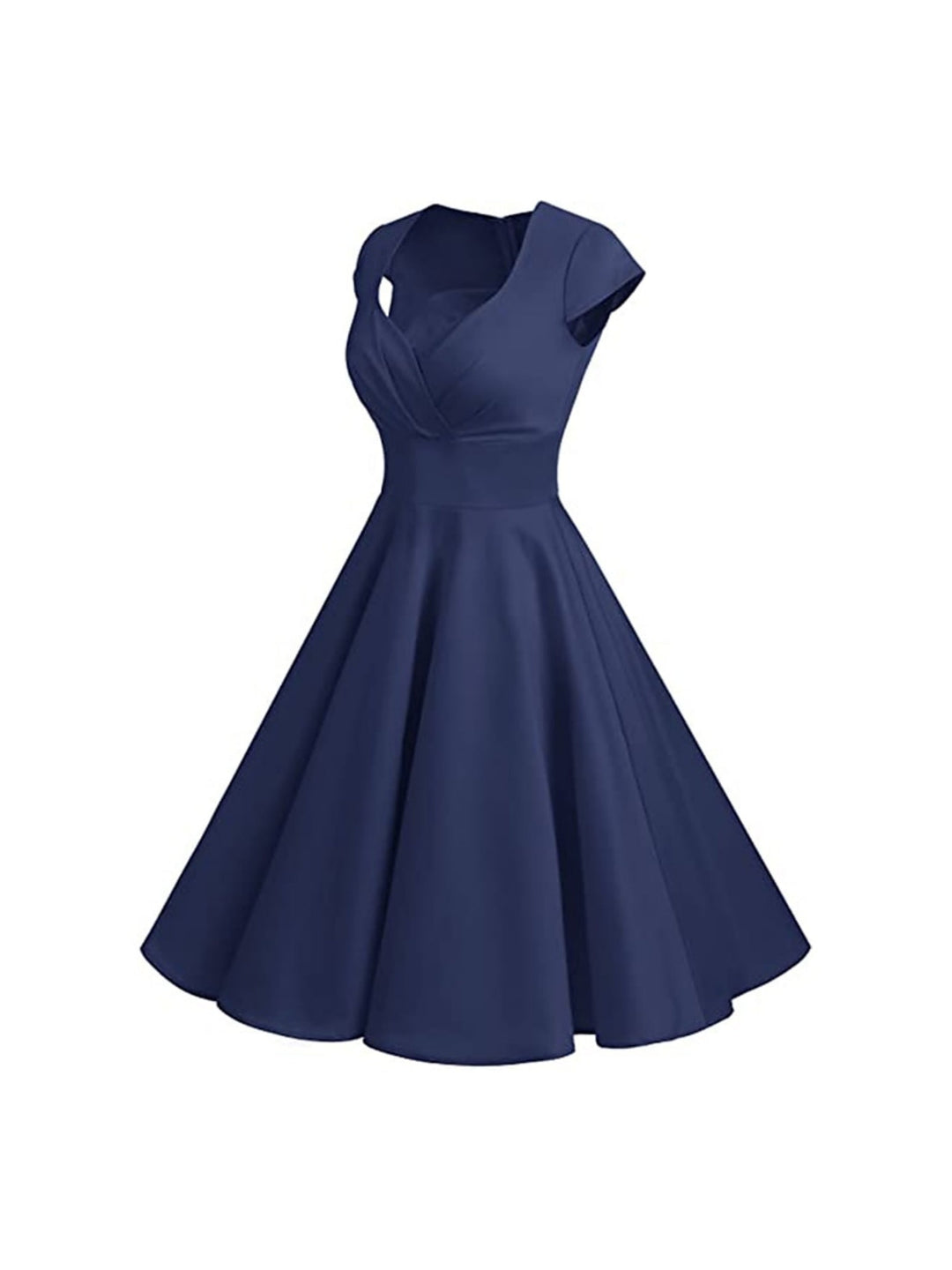 Robe Vintage Trapèze/Princesse à Col en V et Manches Courtes Jusqu'Aux Genoux