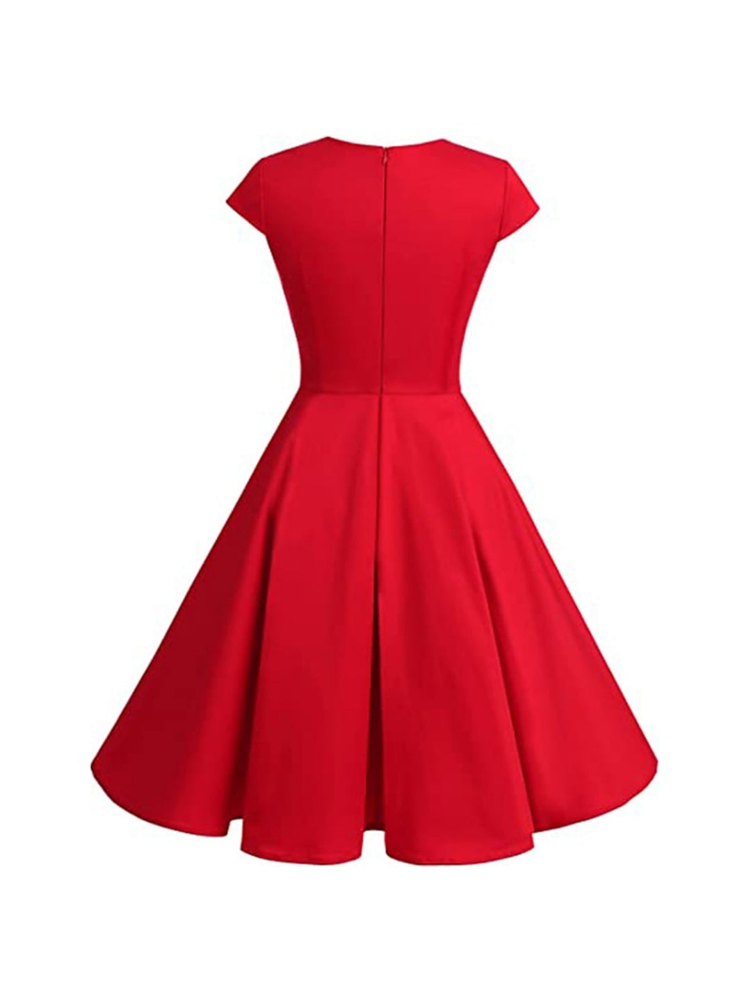 Robe Vintage Trapèze/Princesse à Col en V et Manches Courtes Jusqu'Aux Genoux