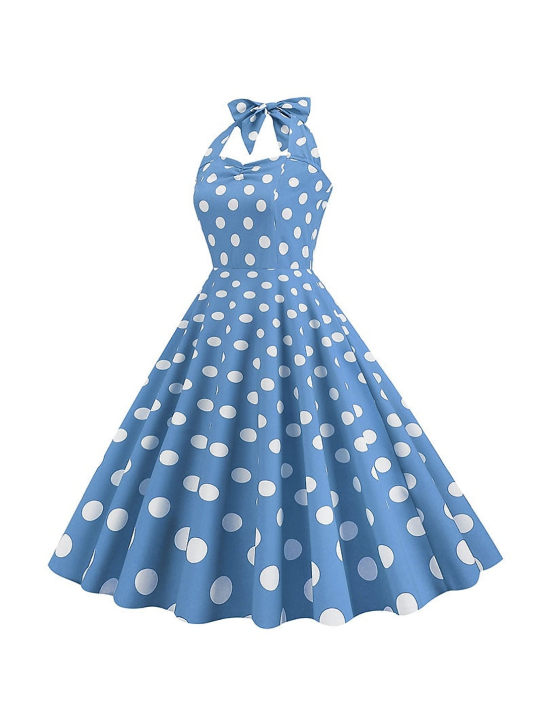 Robe Vintage Trapèze/Princesse Sans Manches à Col Licou et Longueur Thé avec Nœud