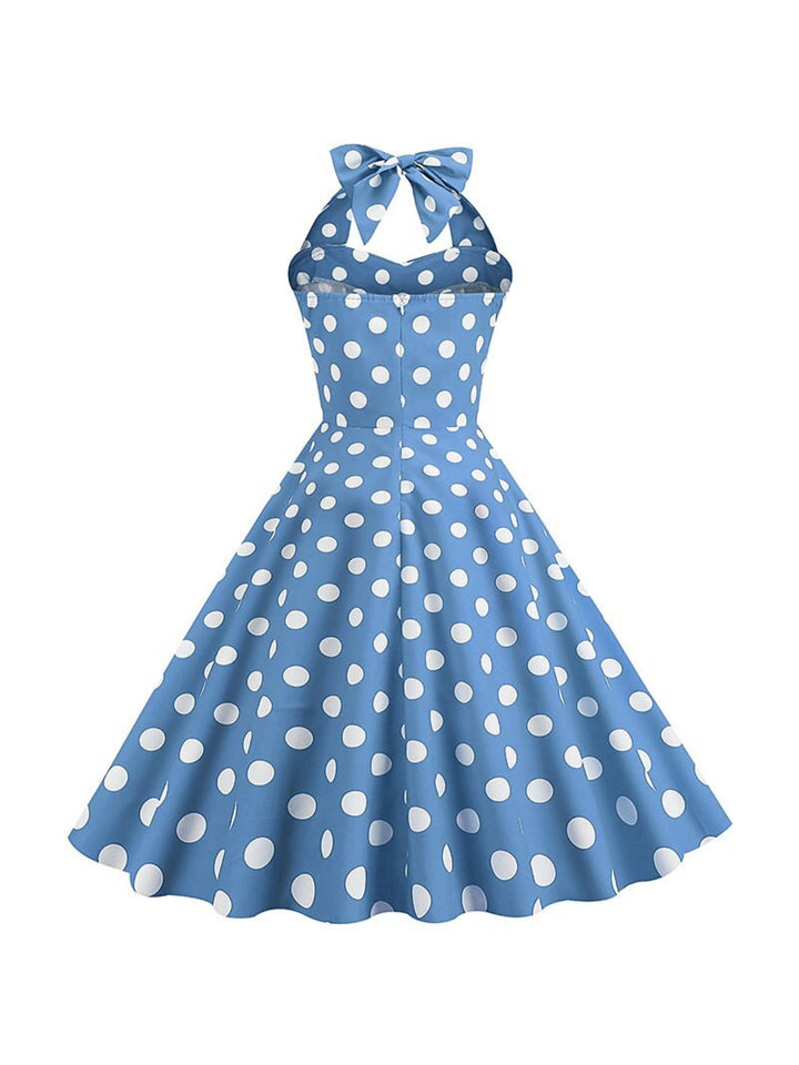 Robe Vintage Trapèze/Princesse Sans Manches à Col Licou et Longueur Thé avec Nœud