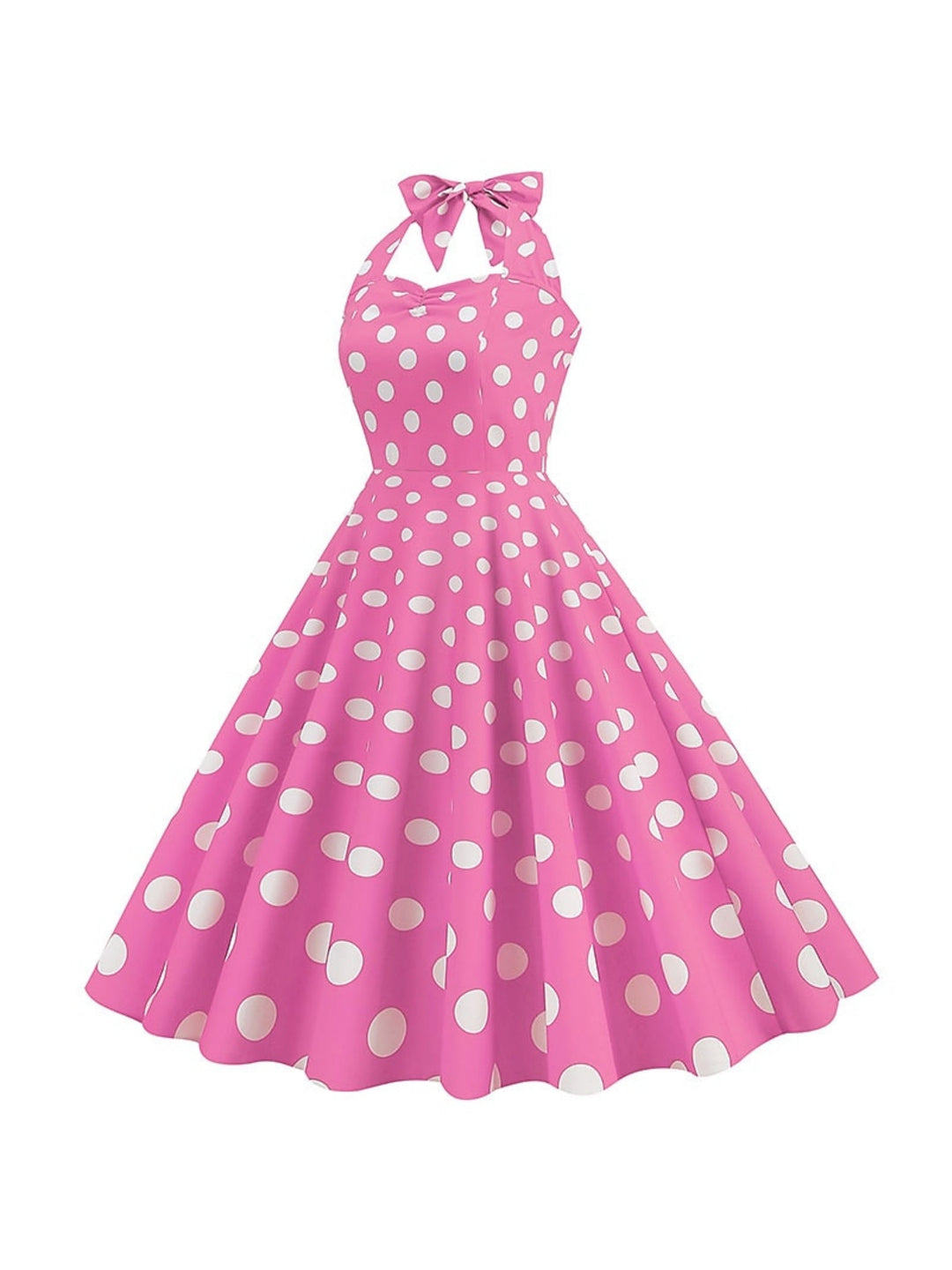 Robe Vintage Trapèze/Princesse Sans Manches à Col Licou et Longueur Thé avec Nœud