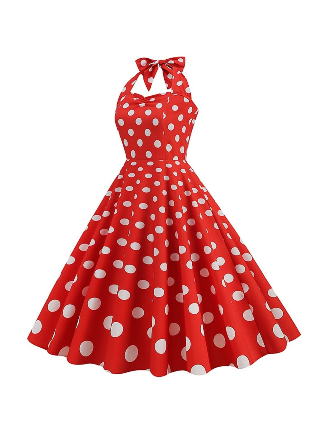 Robe Vintage Trapèze/Princesse Sans Manches à Col Licou et Longueur Thé avec Nœud