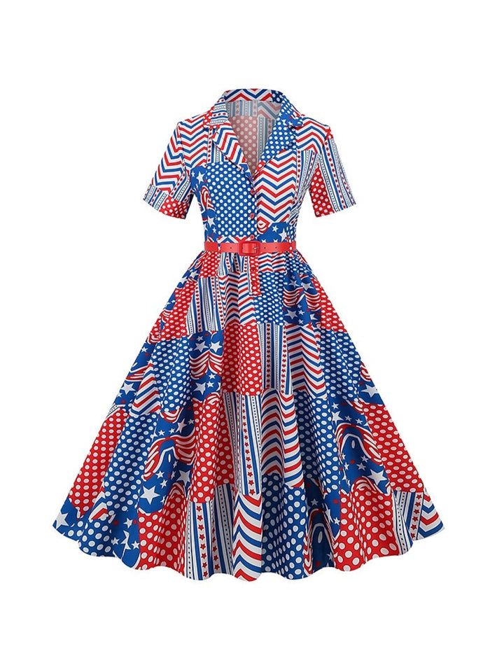 Robe Vintage Trapèze/Princesse à Manches Courtes et Longueur Thé