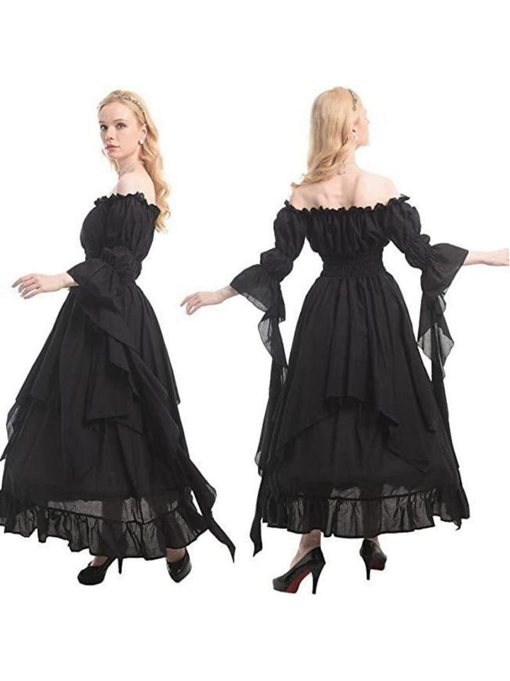 Robe Vintage Trapèze/Princesse à Manches Longues et Longueur Cheville