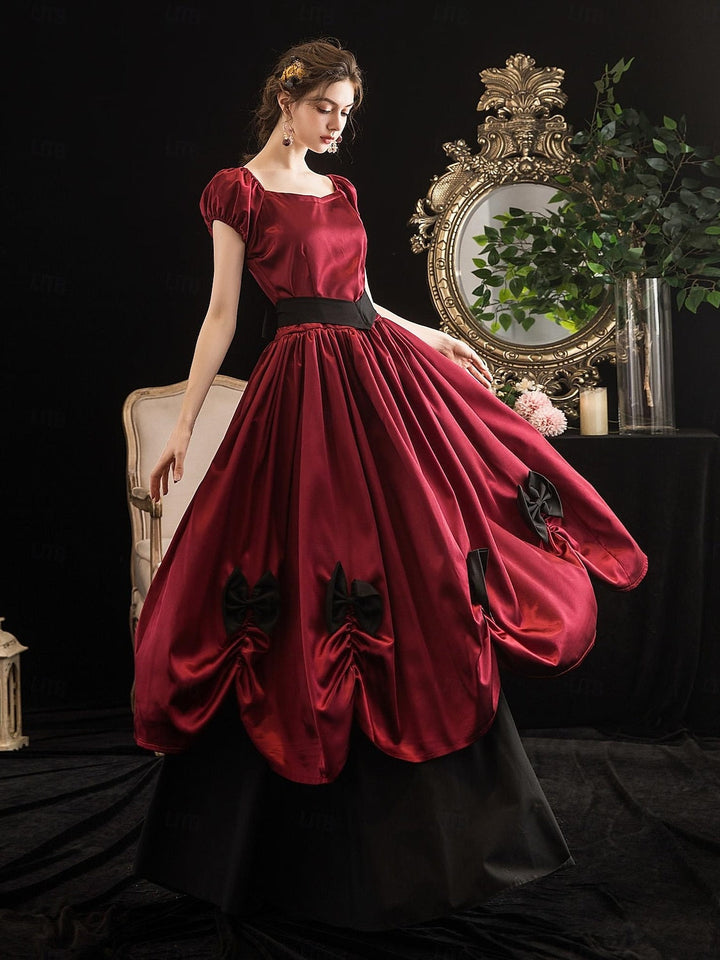 Robe de Bal à Manches Courtes et Col Rond, Longueur Thé, Style Vintage, avec Nœud