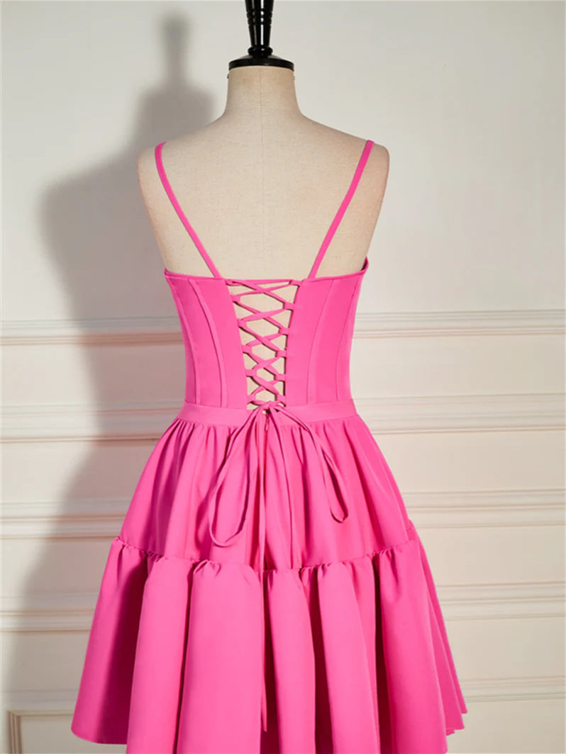 Robe de Soirée Courte/Mini à Volants, Coupe A-Line/Princesse, Décolleté Plongeant, Sans Manches, pour Cocktail, Soirée, Bal