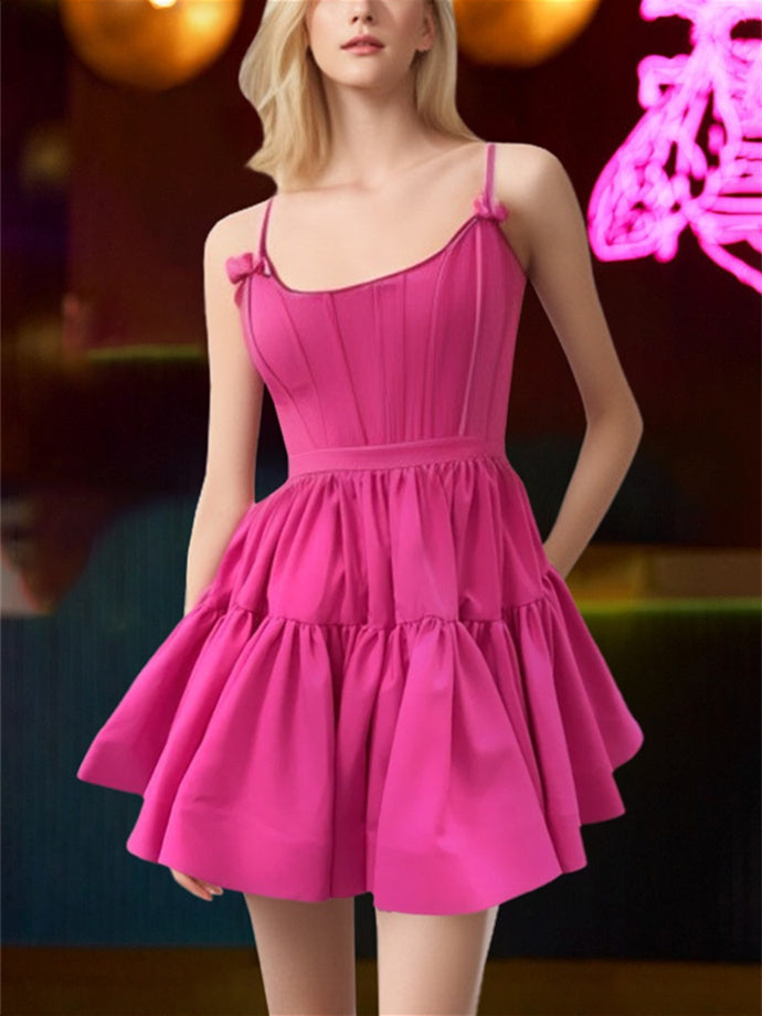 Robe de Soirée Courte/Mini à Volants, Coupe A-Line/Princesse, Décolleté Plongeant, Sans Manches, pour Cocktail, Soirée, Bal