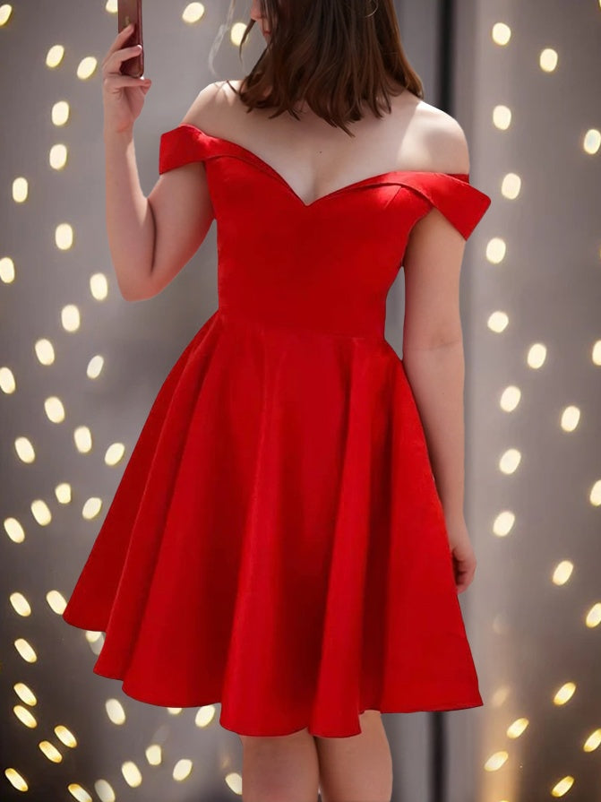 Robe de Soirée Courte/Mini, Coupe A-Line/Princesse, Épaules Dénudées, Sans Manches, pour Cocktail, Bal, Retour à la Maison