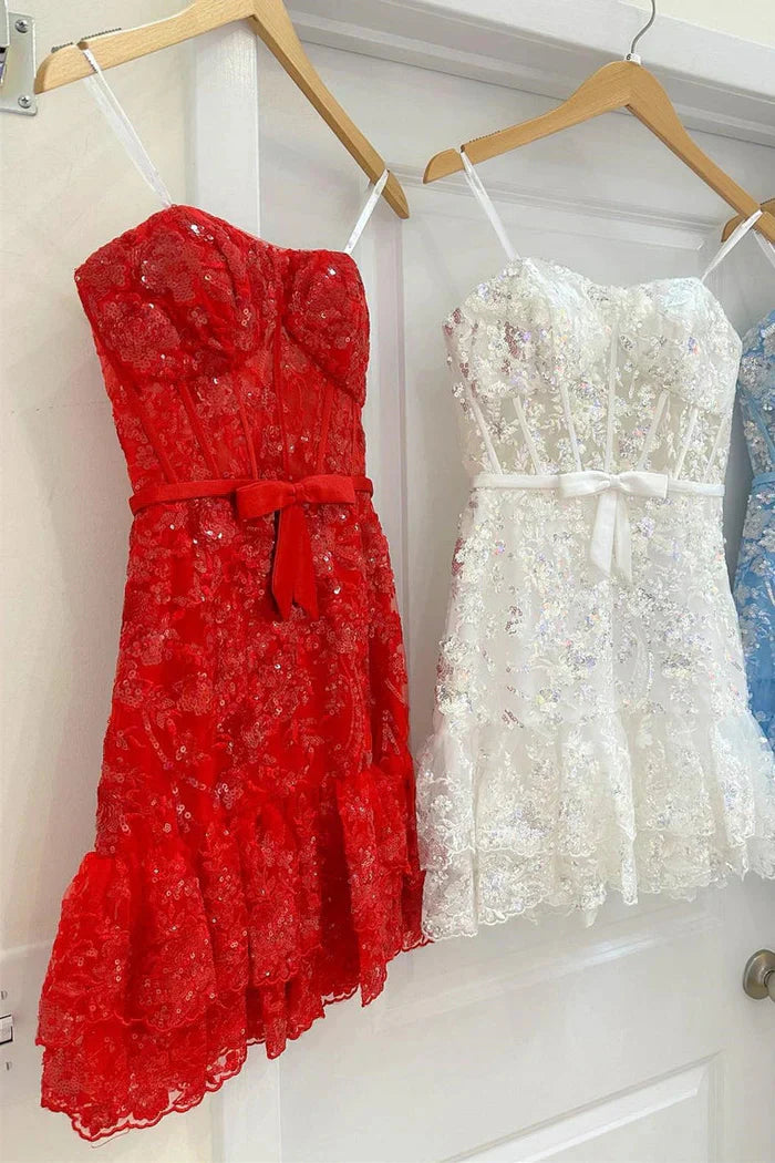 Robe de Soirée Courte/Mini Coupe Trapèze/Princesse Droite Sans Manches avec Volants à Plusieurs Niveaux