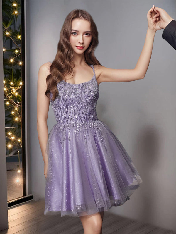 Robe de Soirée/Cocktail Courte/Mini Sans Manches à Bretelles Spaghetti de Forme Trapèze/Princesse