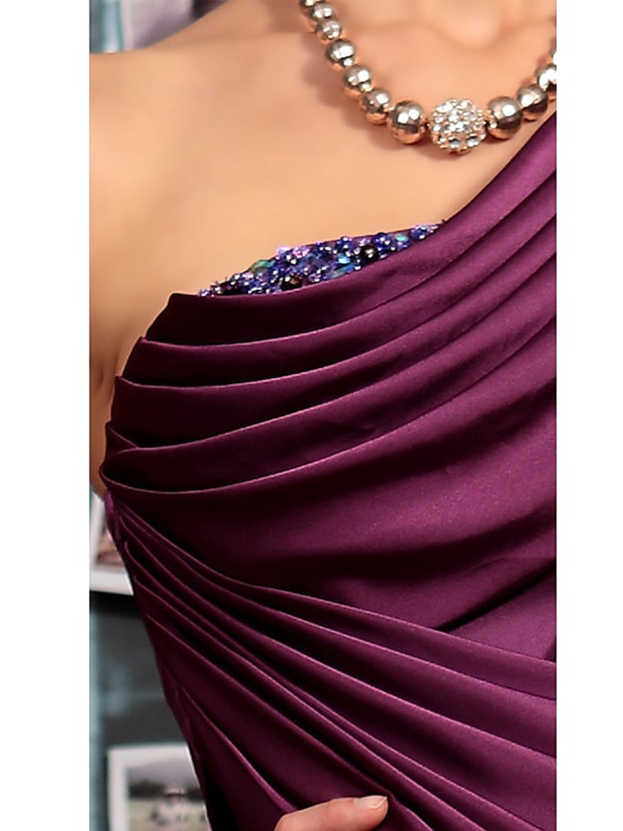 Robe Fourreau Asymétrique Sans Manches, Longueur Au Sol, pour Mère de la Mariée, avec Plis et Cristaux Drapés