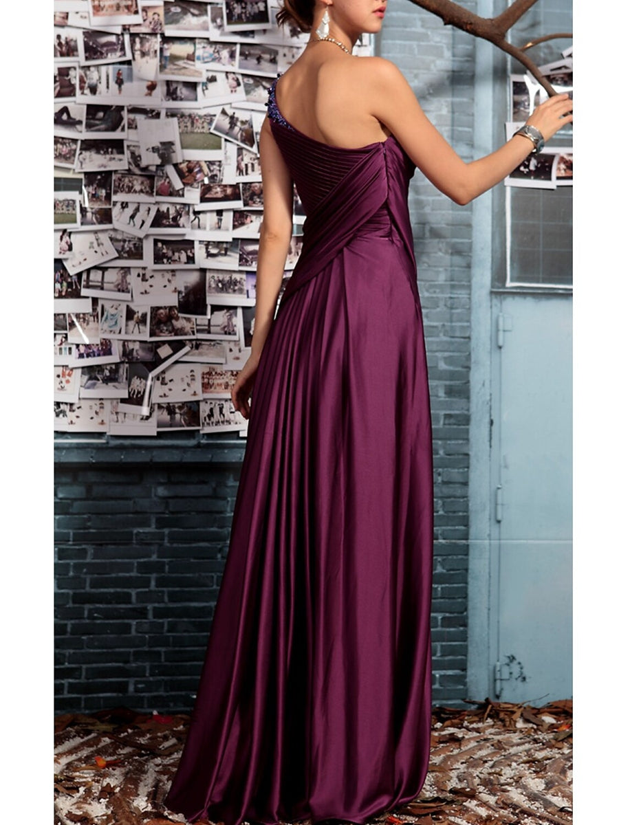 Robe Fourreau Asymétrique Sans Manches, Longueur Au Sol, pour Mère de la Mariée, avec Plis et Cristaux Drapés