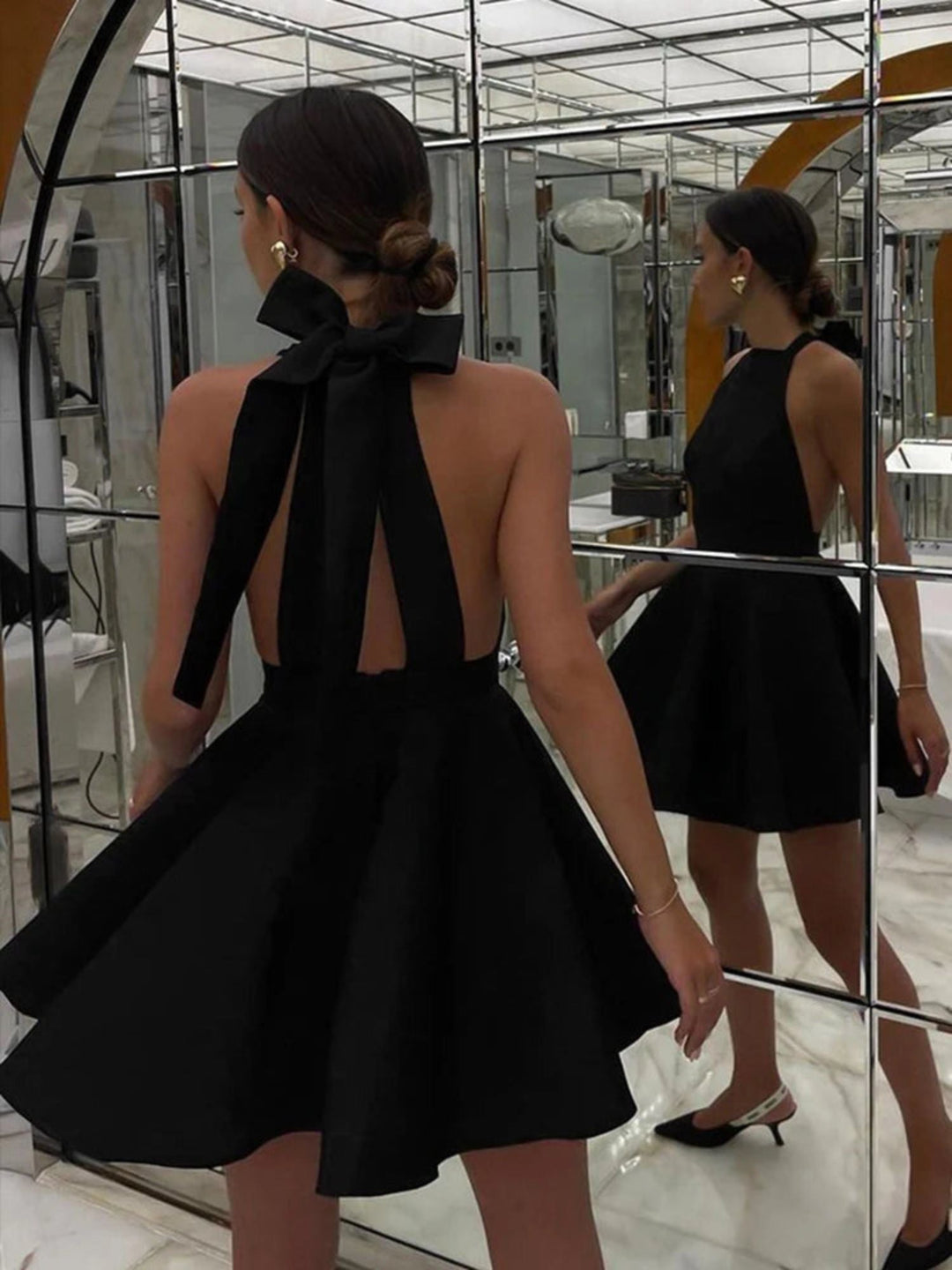 Robe Trapèze/Princesse Délicate à Lacets et Nœud Sans Manches, Courte/Mini Élégante