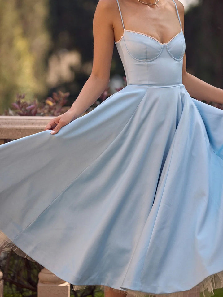 Robe de Cocktail Trapèze/Princesse Sans Manches à Décolleté en Cœur et Longueur Cheville