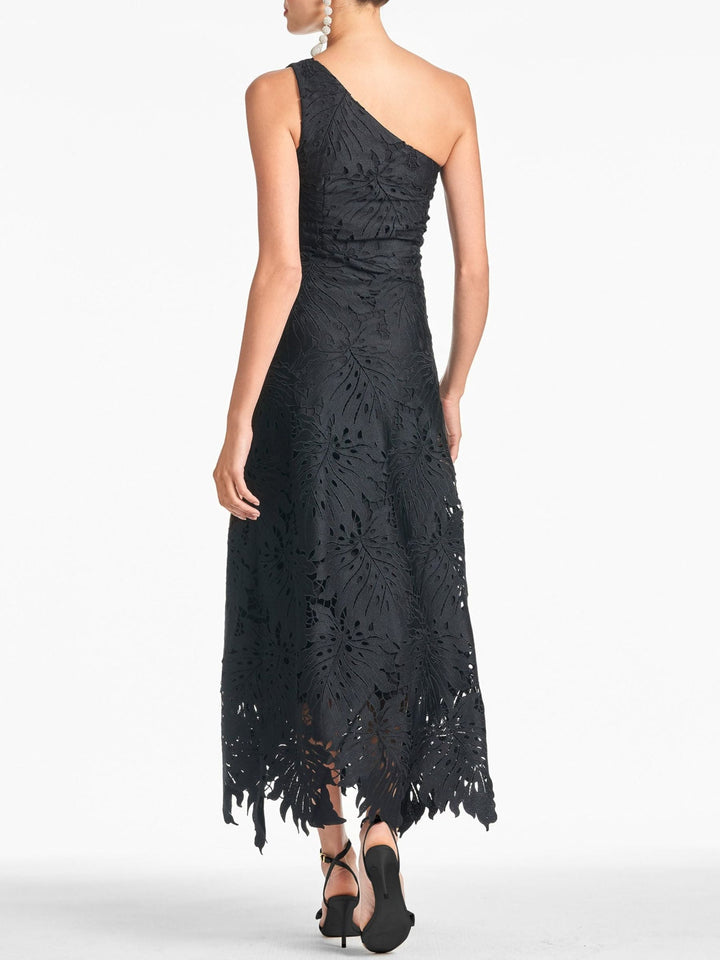 Robe de Bal Asymétrique Noire à Une Épaule, Coupe A-Line/Princess, Sans Manches, avec Appliques en Dentelle
