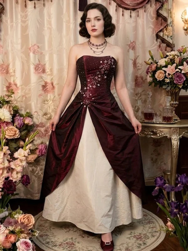Robe de Bal de Promo Ligne A/Princesse Bustier en Taffetas Longueur au Sol à Paillettes Sans Manches Florale