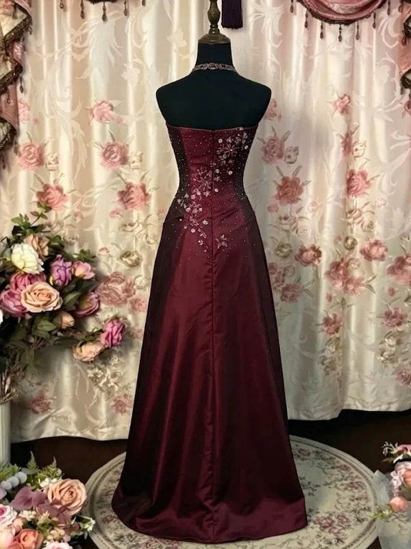 Robe de Bal de Promo Ligne A/Princesse Bustier en Taffetas Longueur au Sol à Paillettes Sans Manches Florale