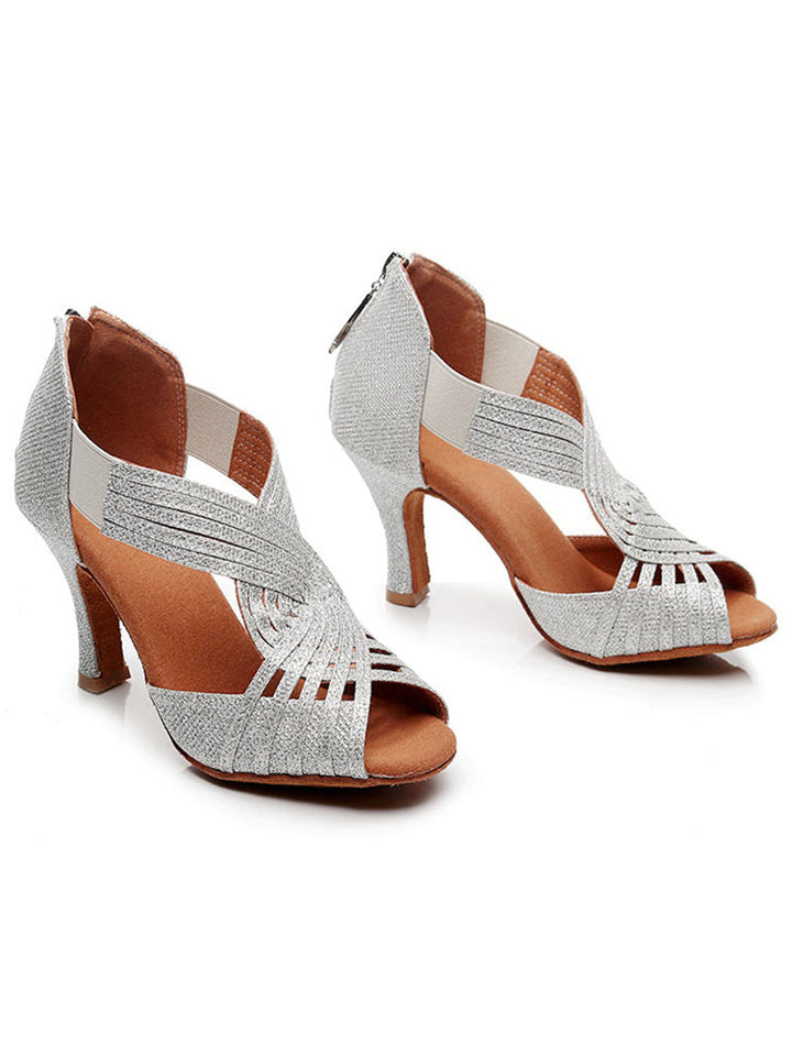 Chaussures de Danse pour Femmes, Chaussures de Mariée à Talons Hauts et Bout Ouvert avec Boucle à Paillettes Scintillantes et Strass