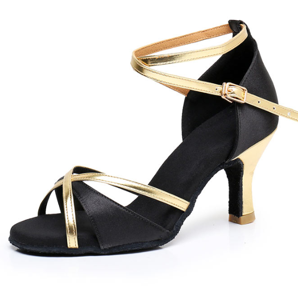 Chaussures de Danse pour Femmes, Chaussures Latines en Satin à Bride à la Cheville et à Bout Ouvert