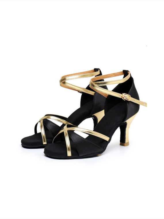 Chaussures de Danse pour Femmes, Chaussures Latines en Satin à Bride à la Cheville et à Bout Ouvert